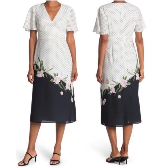 NWT TED BAKER White Danes  Elderflower Midi Dress, Size 8/10, Medium - Picture 1 of 5
